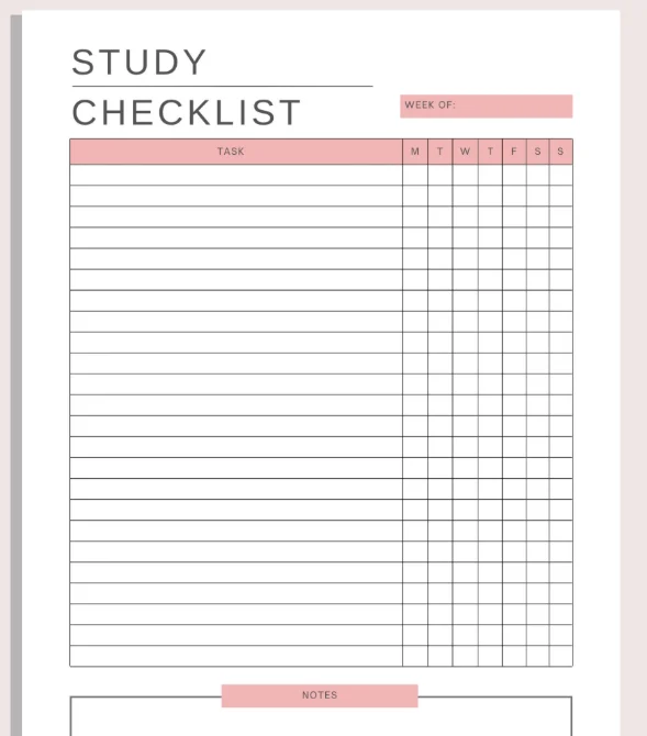 study checklist